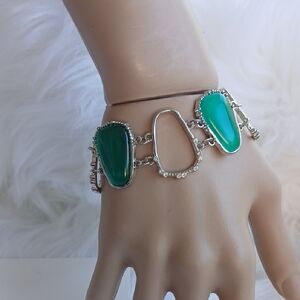 Paparazzi Silver Bracelet with Green Accents